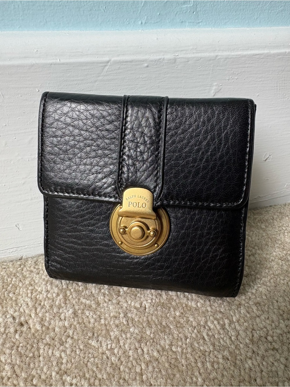 Vintage Polo Ralph Lauren Ricky Style Twist Turnlock Black Leather Wallet Ltd Ed